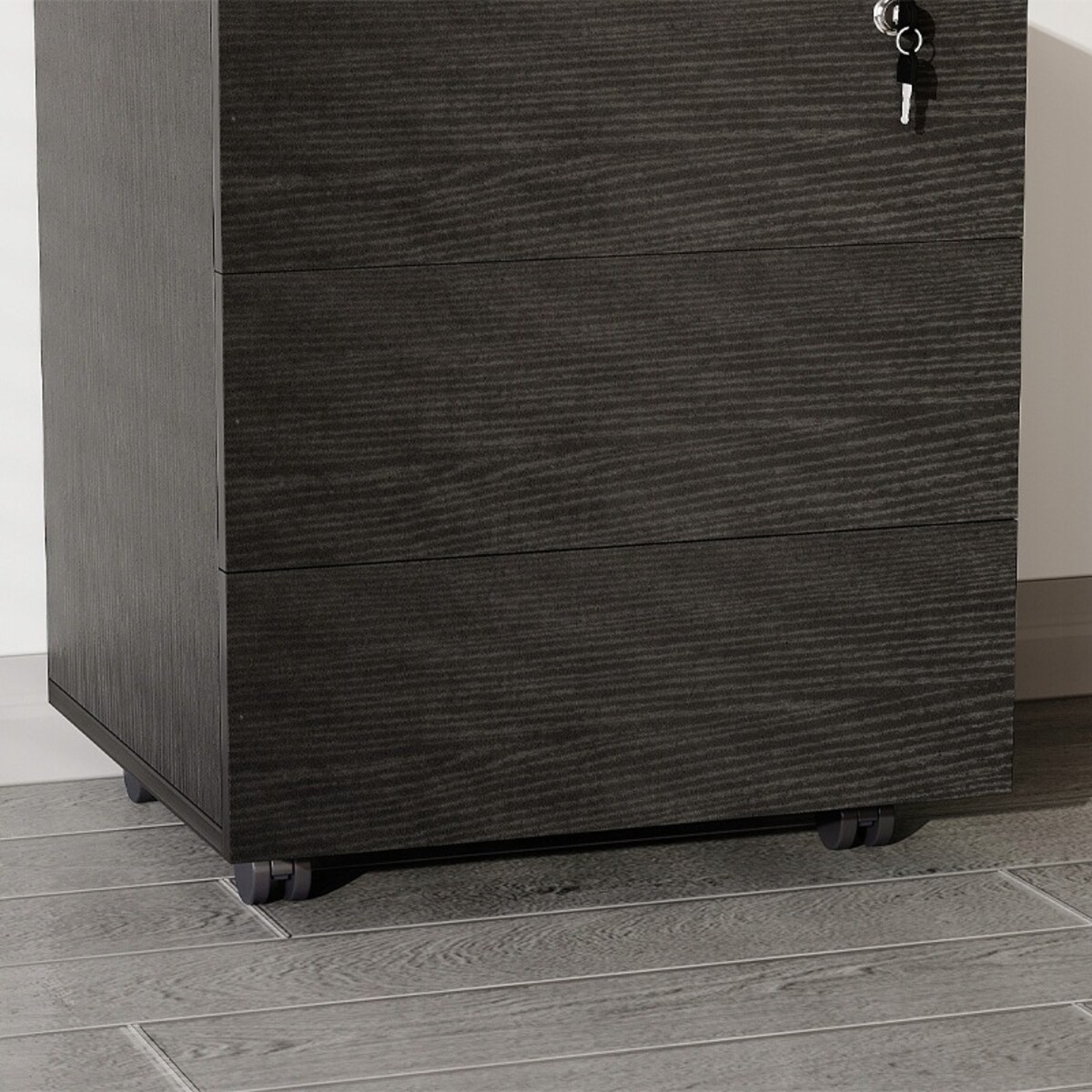 Kontenerek czarny biurowy na kółkach z szufladami