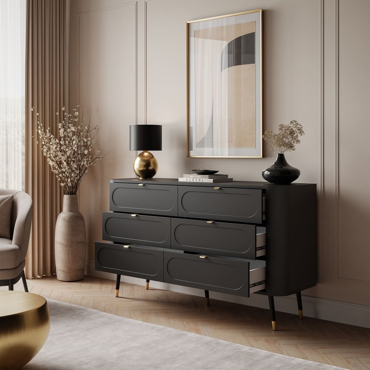 Komoda pokojowa 6S SHADOW z szufladami, czarna