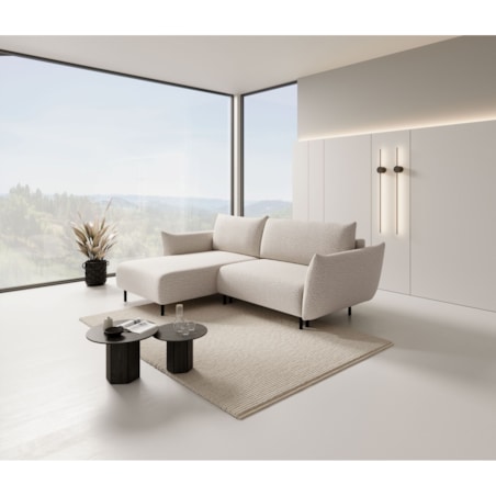 Narożnik DELI z funkcją spania na nóżkach, lewostronny, beżowy