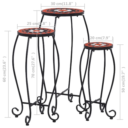 vidaXL Stoliki mozaikowe, 3 szt., kolor terakotowy i biały, ceramika
