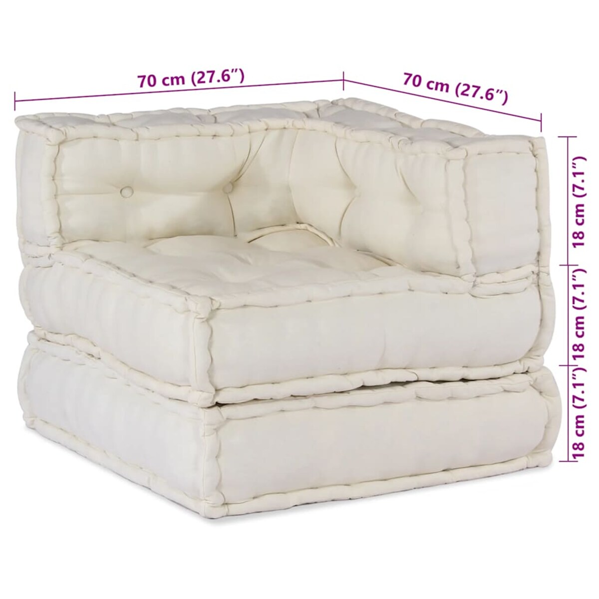 vidaXL Modułowa sofa w kolorze kremowym, 70x70x54, tkanina