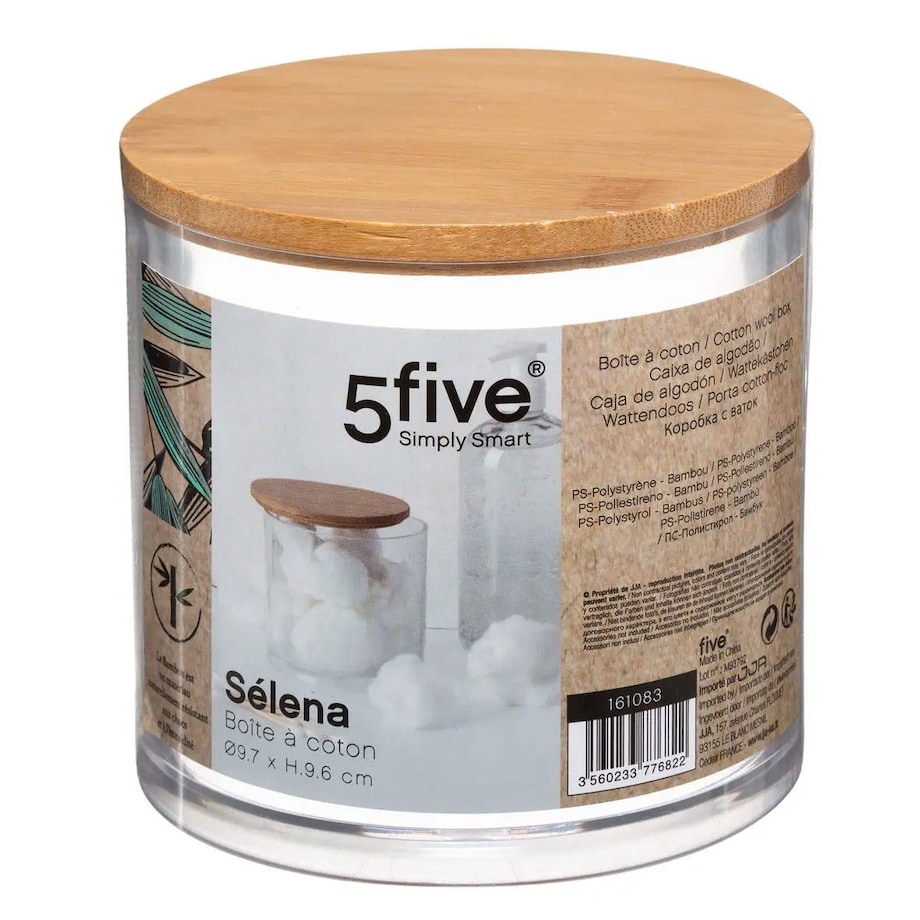 Okrągły pojemnik na waciki kosmetyczne SELENA, pokrywka z bambusa