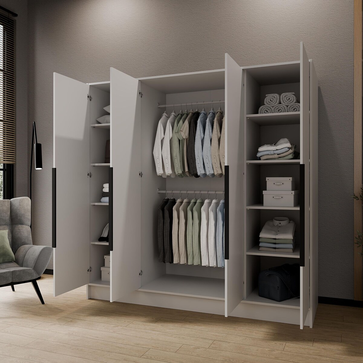 Szafa 200 gładka ORTO bez lustra z czarnymi uchwytami, biała