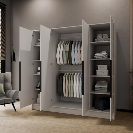 Szafa 200 gładka ORTO bez lustra z czarnymi uchwytami, biała