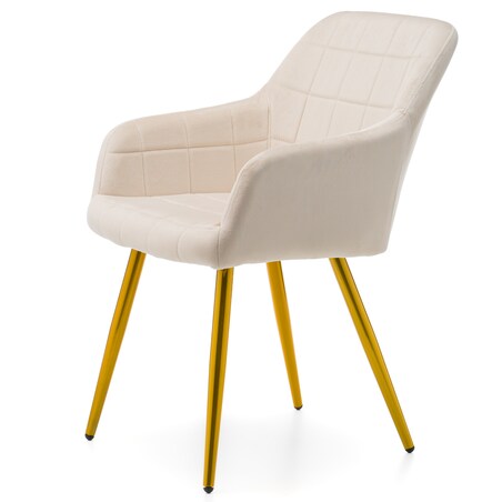 Krzesło tapicerowane pikowane welurowe do salonu jadalni ORTE beżowe złota noga