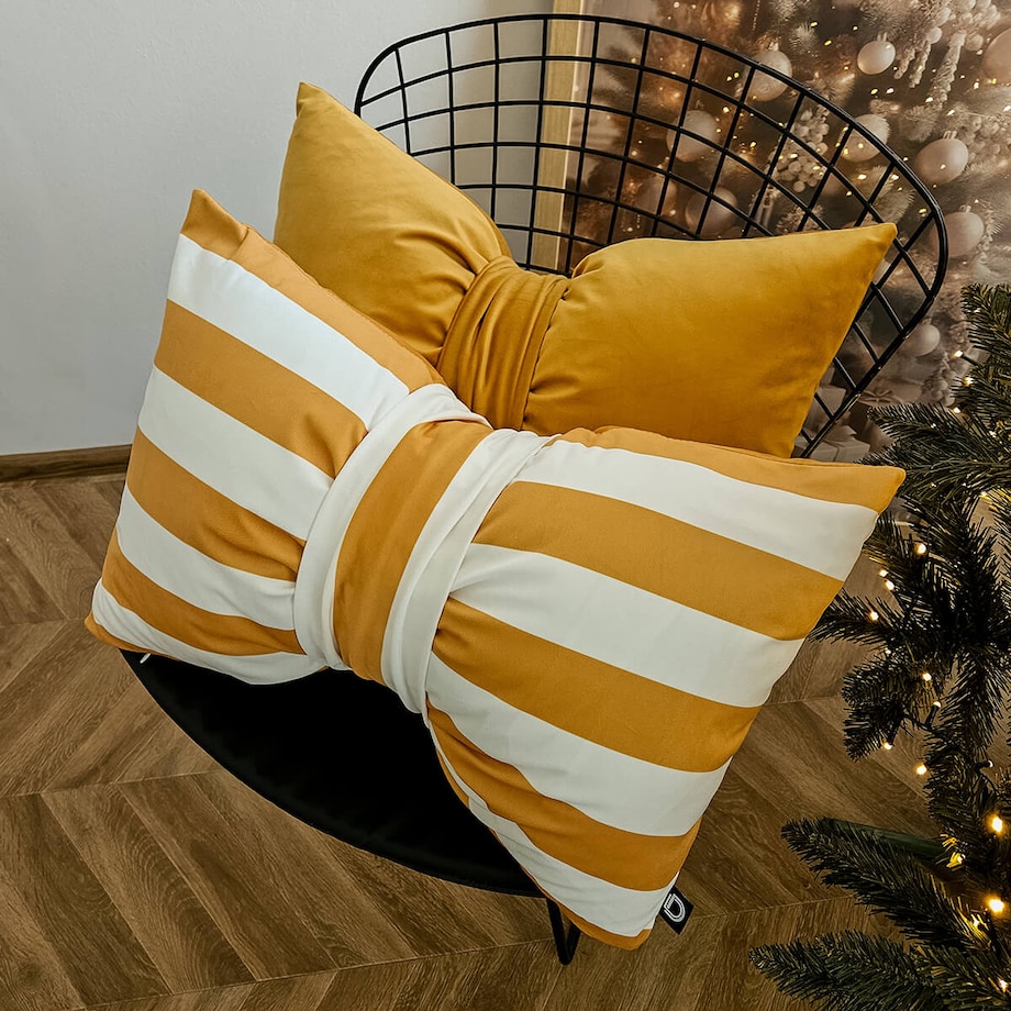 Poduszka XMAS wzór XM53 | Kokarda w paski musztardowa 40 x 60 cm