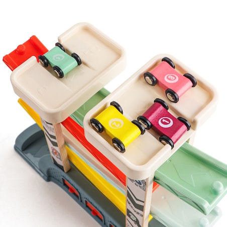 Tor wyścigowy dla dzieci – zjeżdżalnia z autami, garażami i stacją benzynową 18 mies.+ Top Bright