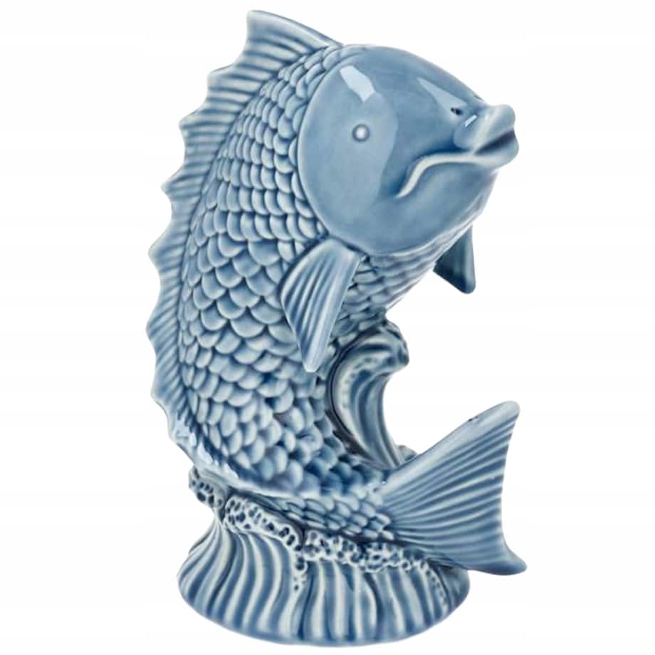 FIGURKA RYBA MARYNISTYKA RAFA KORALOWA CERAMICZNA NIEBIESKA OZDOBA BIAŁA