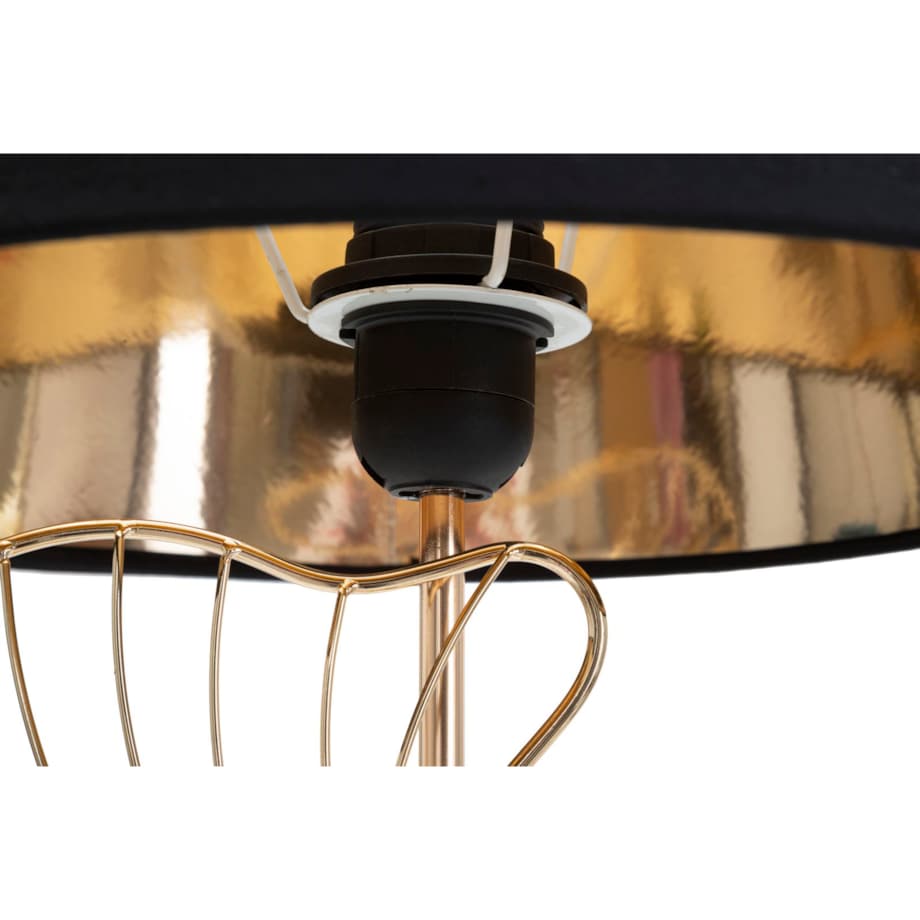 Lampa stołowa Leaves, kolor czarny i złoty, żelazo, PVC i poliester, 30 x 30 x 60 cm, 1 x E27, motyw: liście, do salonu i sypialni, Mauro Ferretti