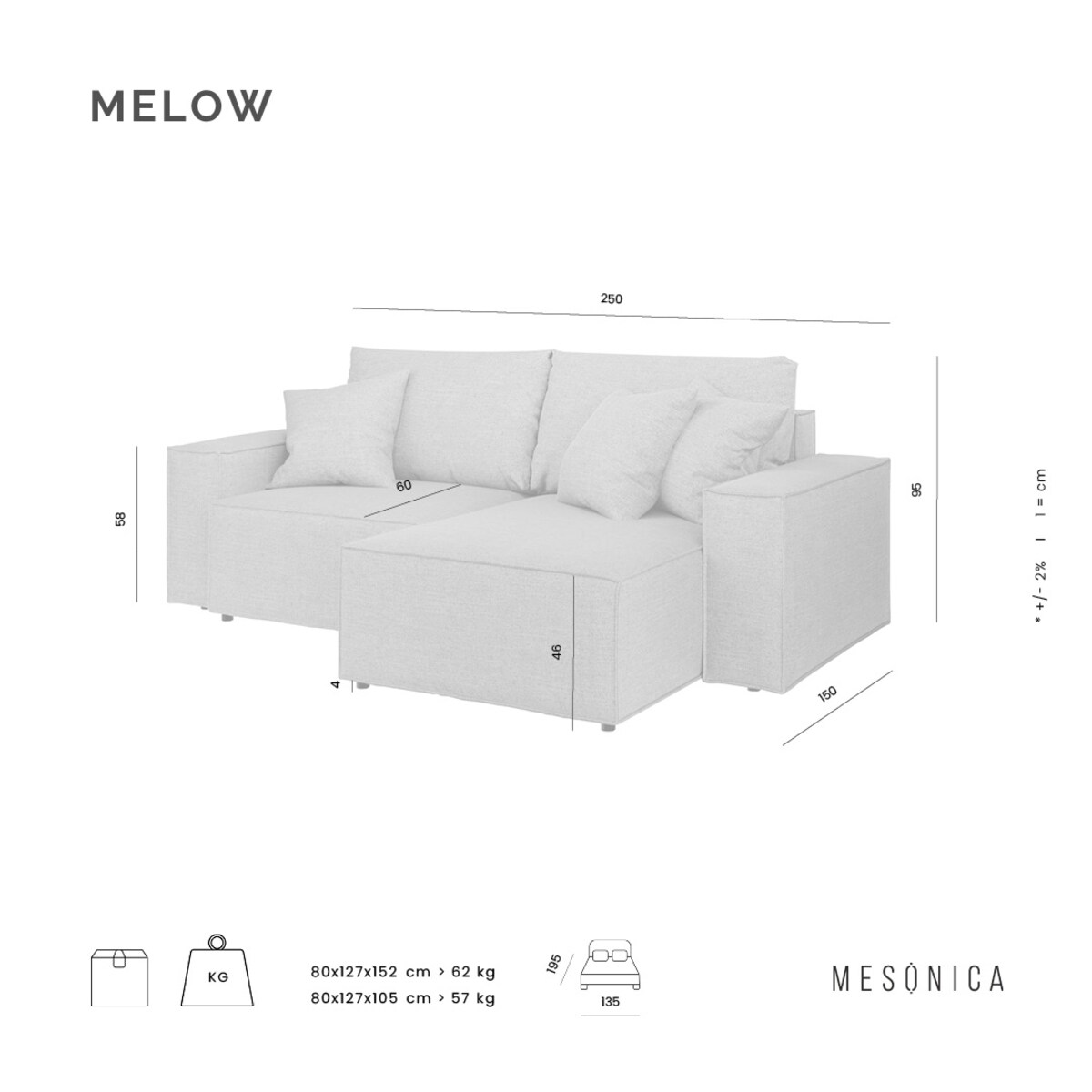 Melow Sofa narożna - jasnoszara