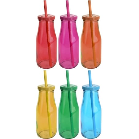 Słoiki do napojów ze słomką, 6 szklanych