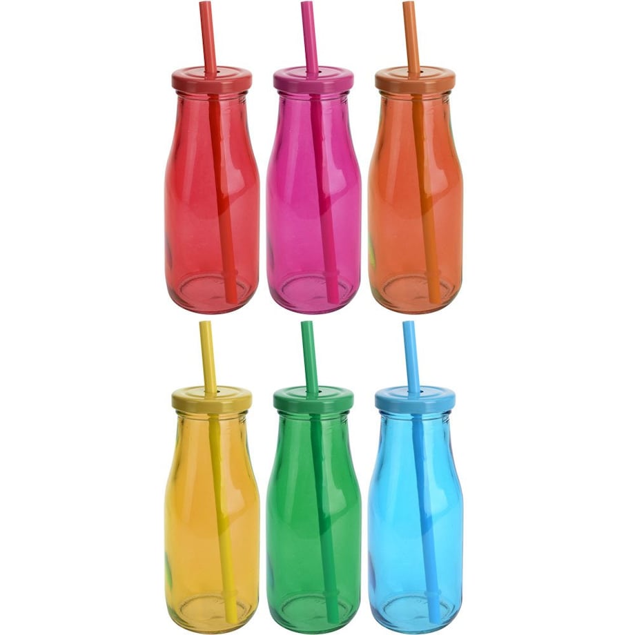 Słoiki do napojów ze słomką, 6 szklanych