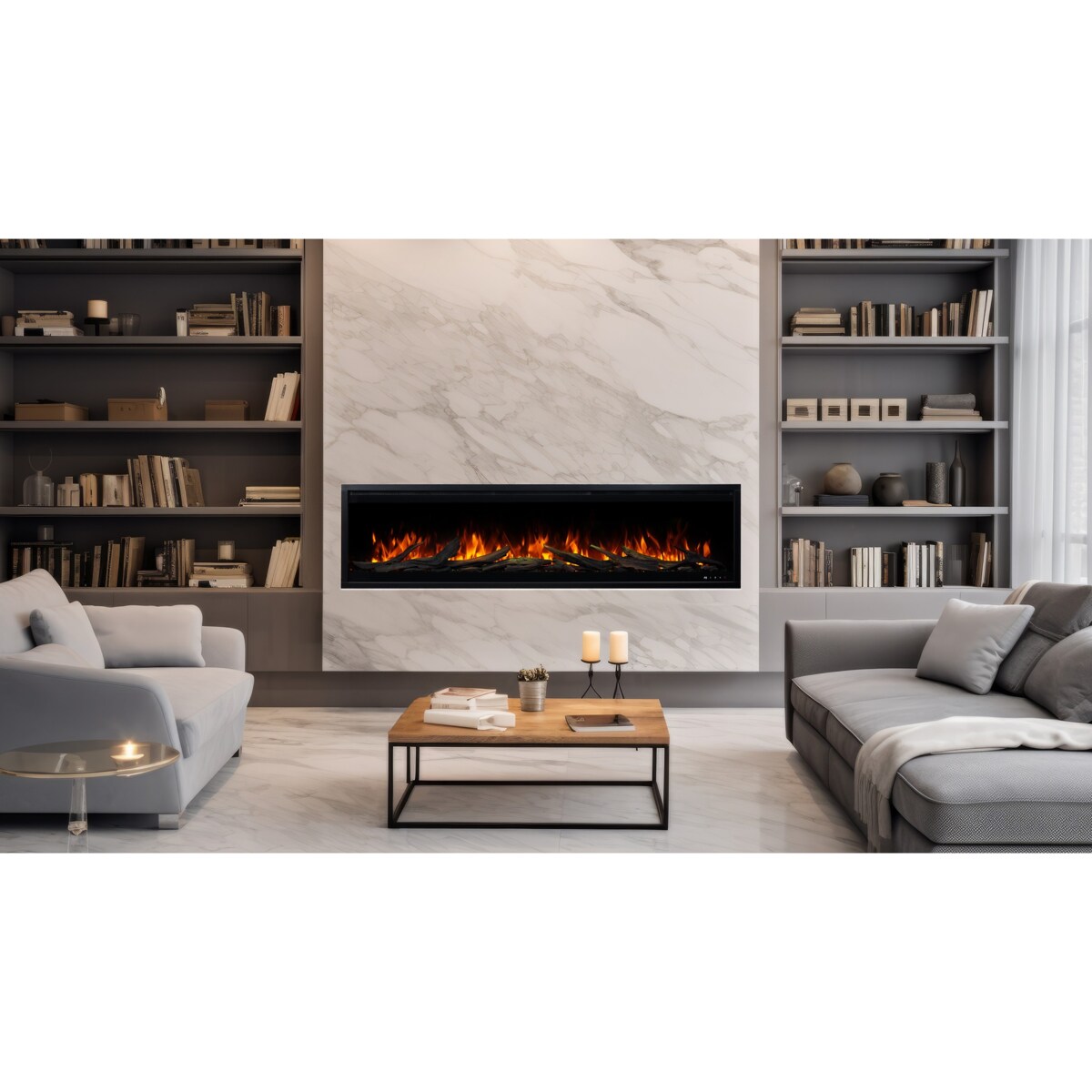 Kominek elektryczny AFLAMO Royal 3D 120 - ścienny i do zabudowy - 120x48x22 cm - kominek LED z funkcją grzania 750/1500 W