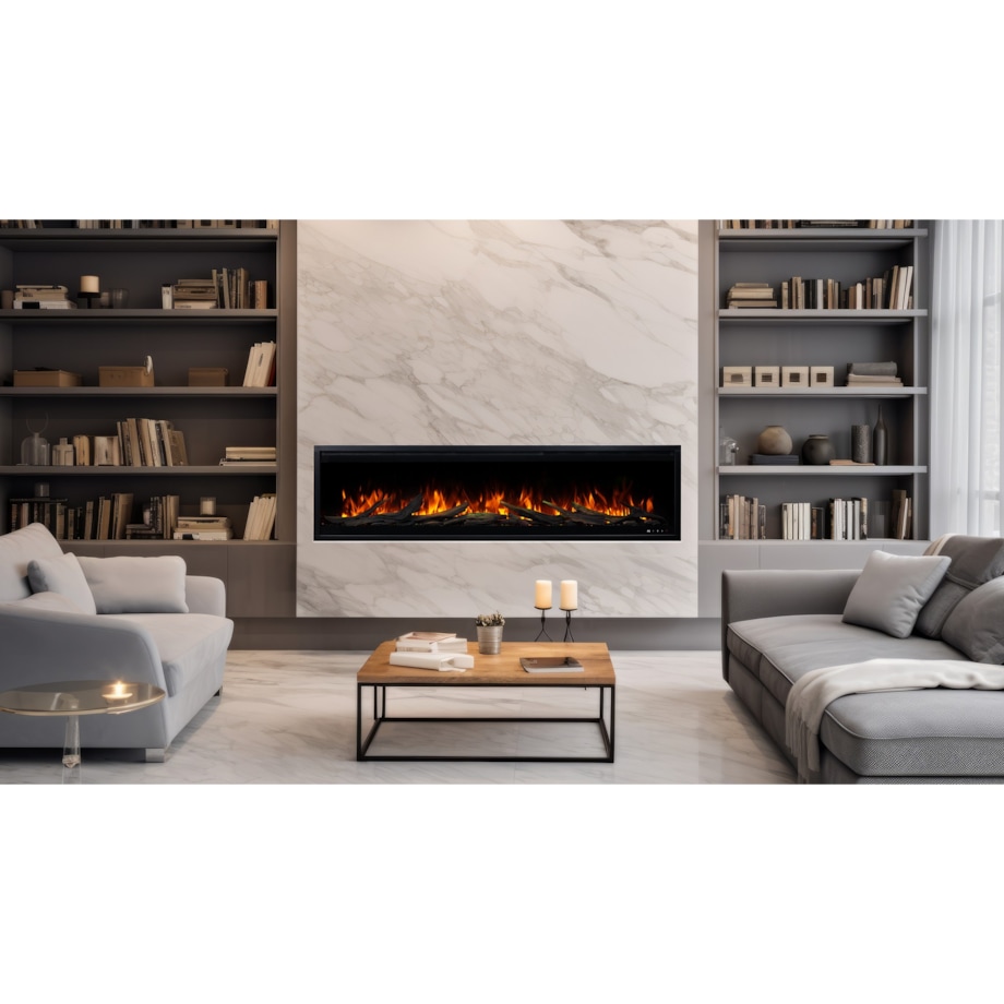 Kominek elektryczny AFLAMO Royal 3D 120 - ścienny i do zabudowy - 120x48x22 cm - kominek LED z funkcją grzania 750/1500 W