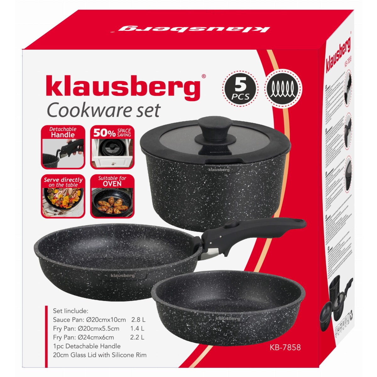 Komplet garnków z marmurkową powłoką nieprzywierającą 5-ele KLAUSBERG