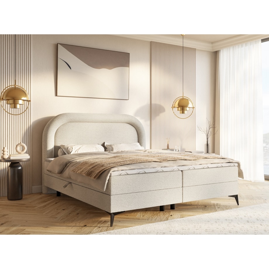 Łóżko ROSSINI z materacem, tkanina quella- ecru- styl skandynawski