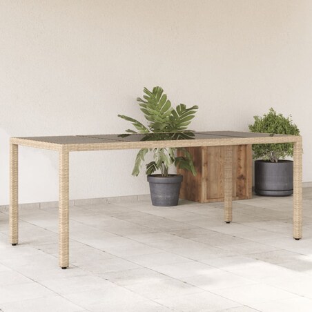 vidaXL Stół ogrodowy ze szklanym blatem, beż, 190x90x75 cm, polirattan