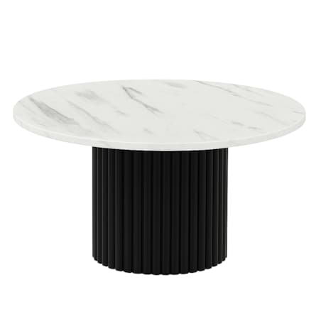 Okrągły stokil kawowy Riko 90cm ryflowana podstawa-marmur biały-czarny