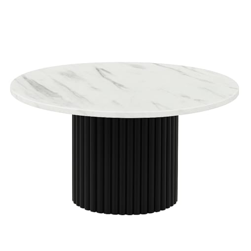 Okrągły stokil kawowy Riko 90cm ryflowana podstawa-marmur biały-czarny