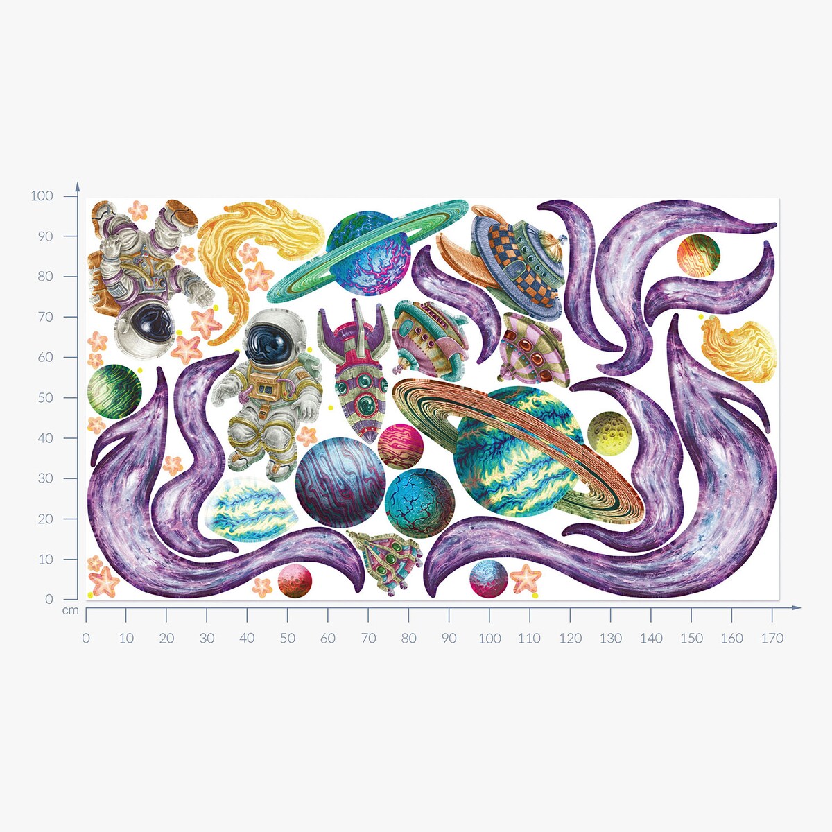 Zestaw naklejek na ścianę, Planety w kosmosie, 100cm