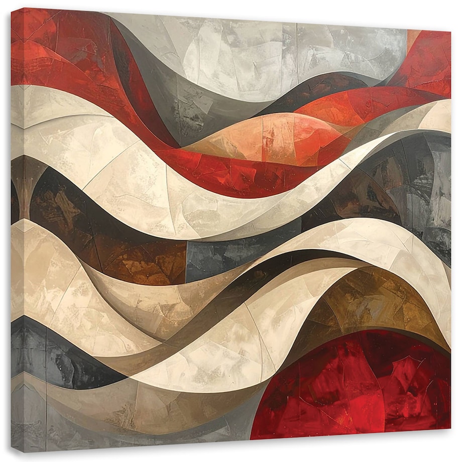 Obraz do salonu sypialni biura, Abstrakcyjne fale w ocieniach czerwieni i beżu