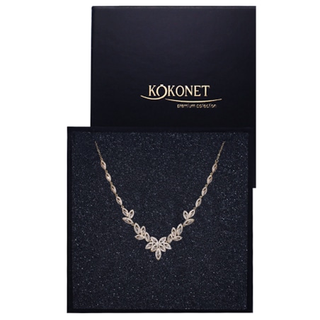 Naszyjnik ślubny kolia złota listki kryształki na wesele pozłacana w pudełku prezent