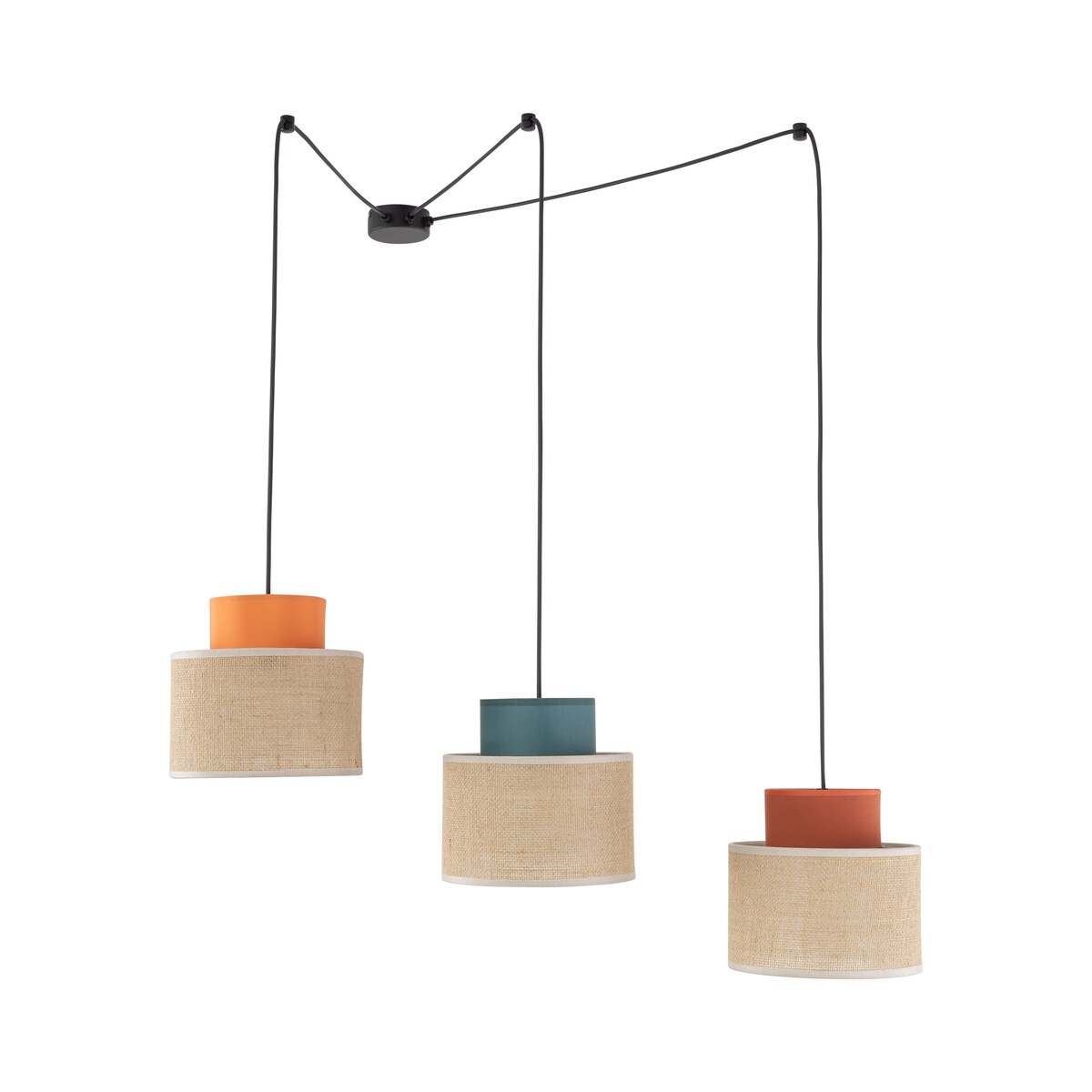 Lampa wisząca TK Lighting DUO JUTA MIX 3140, 3xE27, juta, regulacja wysokości, multikolor