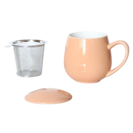 Kubek z zaparzaczem i pokrywką brzoskwiniowy - idealny zestaw do przygotowania herbaty, perfekcyjny podarunek prezent dla mamy, taty, babci, dziadka