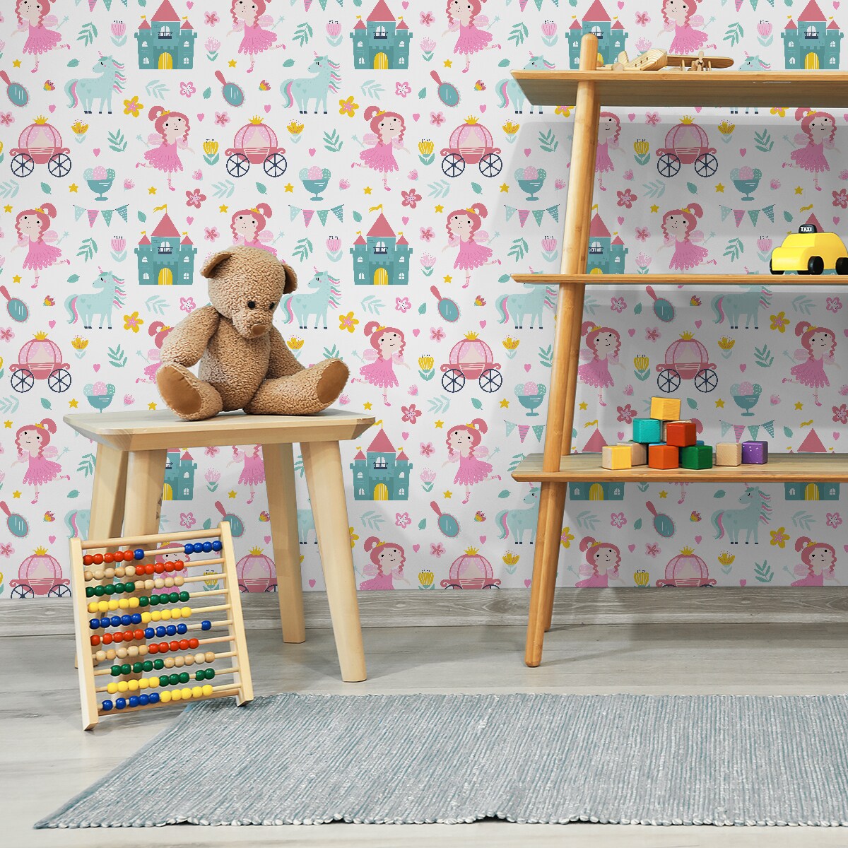 Tapeta Dla Dziewczynki Jednorożce WRÓŻKI Zamki Kwiatki