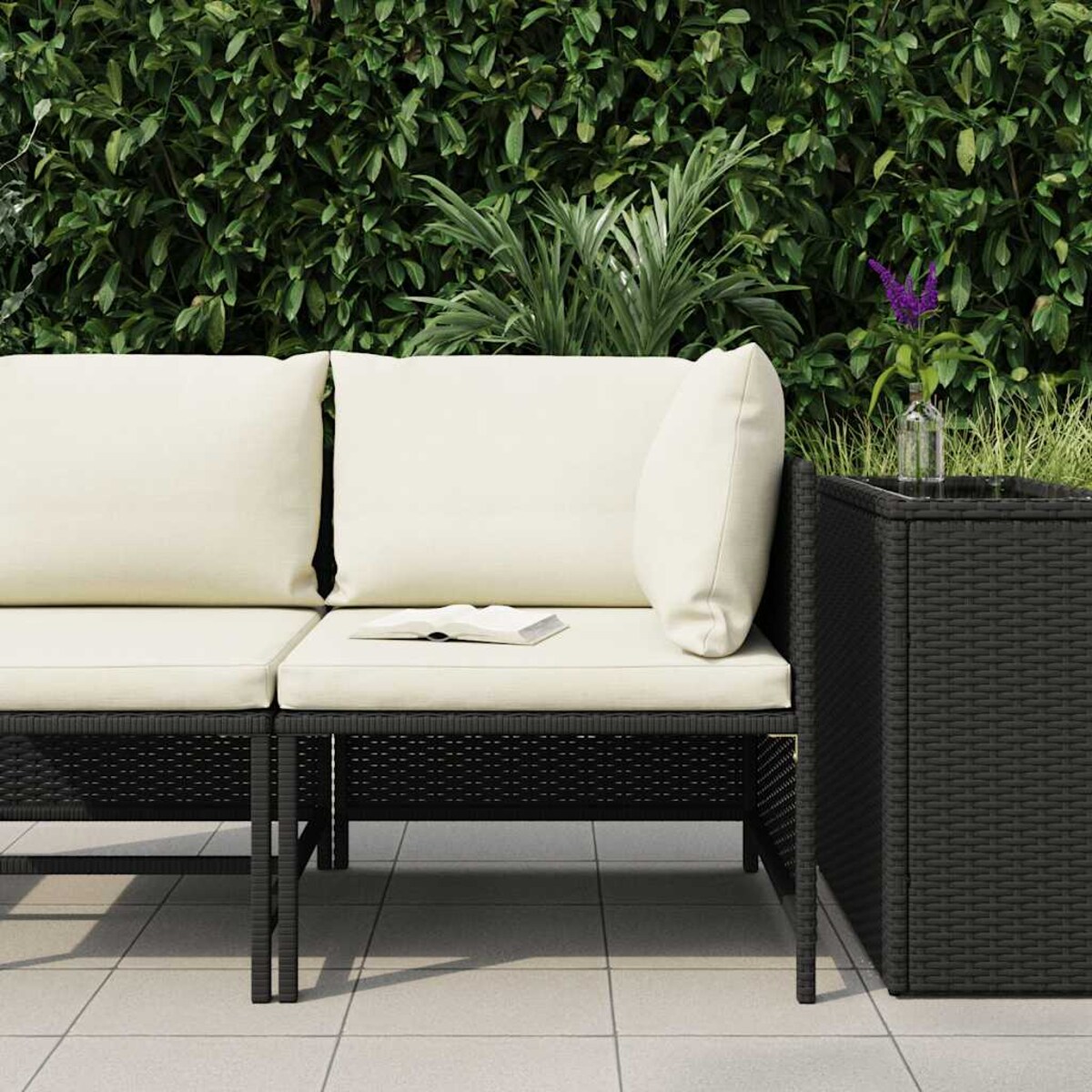 vidaXL Narożna sofa modułowa z poduszką, polirattan, czarna