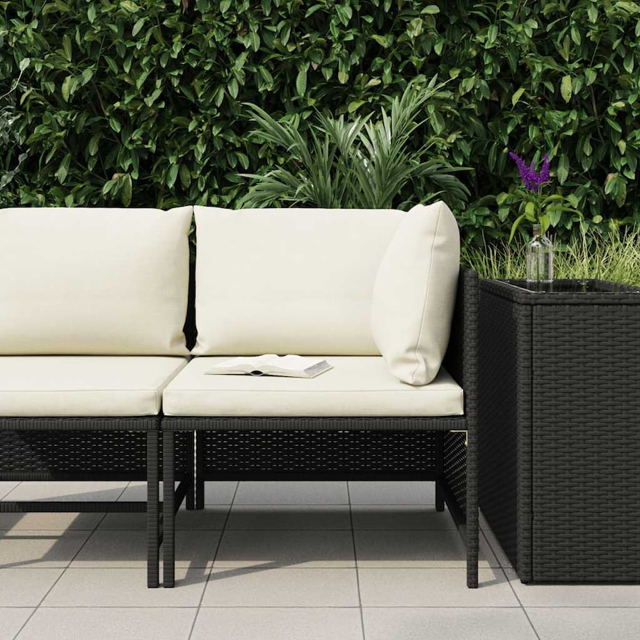 vidaXL Narożna sofa modułowa z poduszką, polirattan, czarna