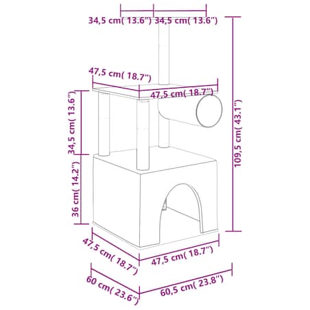vidaXL Drapak dla kota, z sizalowymi słupkami, ciemnoszary, 109,5 cm