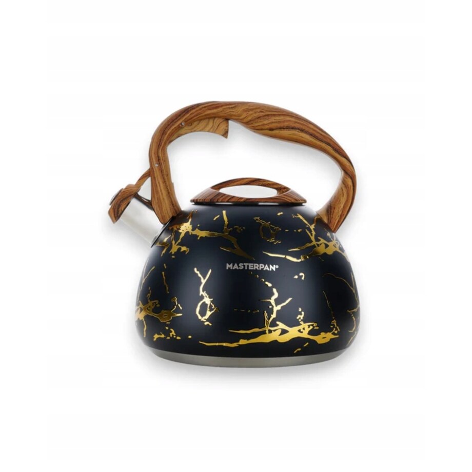 Czajnik Gazowy 2.8L Z Gwizdkiem Czarny Z Drewnianą Rączką Indukcja Gaz