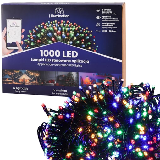 Lampki choinkowe zewnętrzne wewnętrzne 1000 Led Multikolor - Sterowane Telefonem