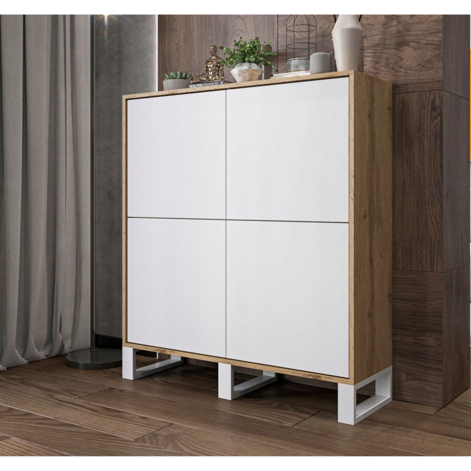 Komoda Industrialna Komoda Loft Biały MAT Dąb Wotan 113 cm