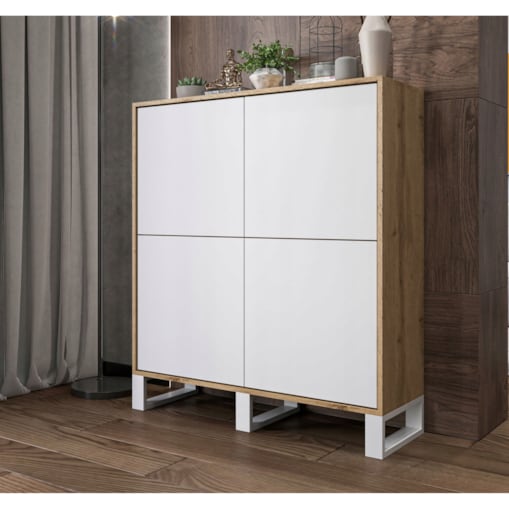 Komoda Industrialna Komoda Loft Biały MAT Dąb Wotan 113 cm