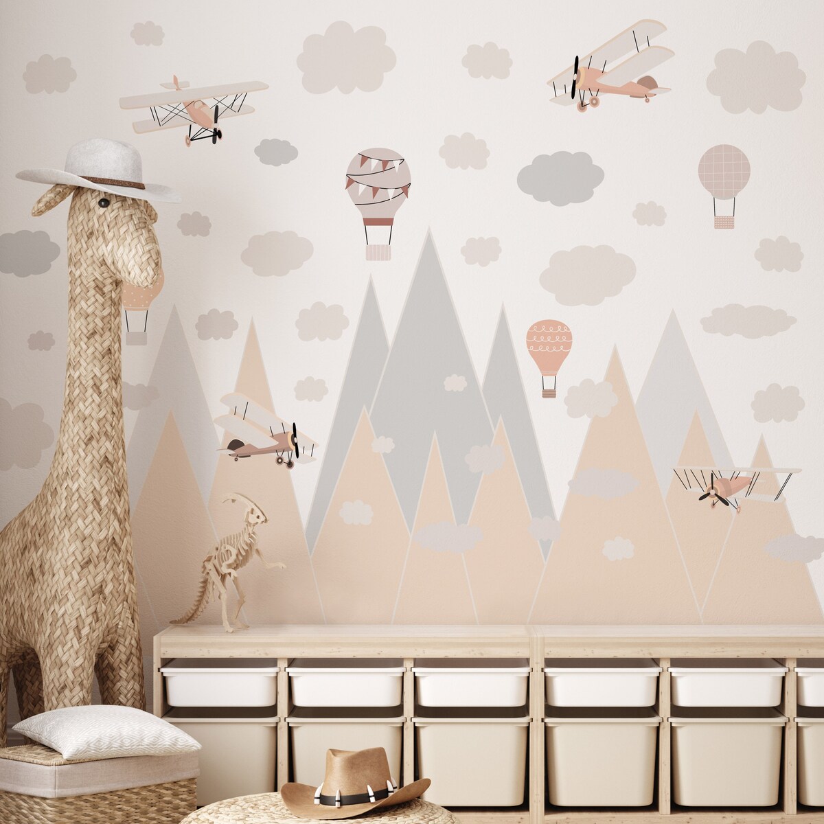 ZESTAW NAKLEJEK DLA DZIECI NA ŚCIANĘ PASTELOWE GÓRY STYL VINTAGE