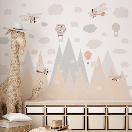 ZESTAW NAKLEJEK DLA DZIECI NA ŚCIANĘ PASTELOWE GÓRY STYL VINTAGE