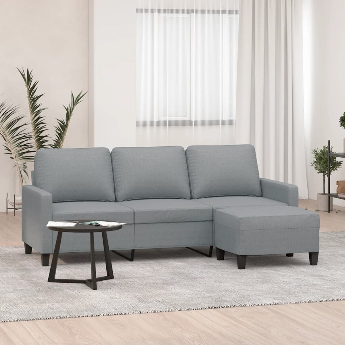 vidaXL 3-osobowa sofa z podnóżkiem, jasnoszara, 180 cm, tkaniną
