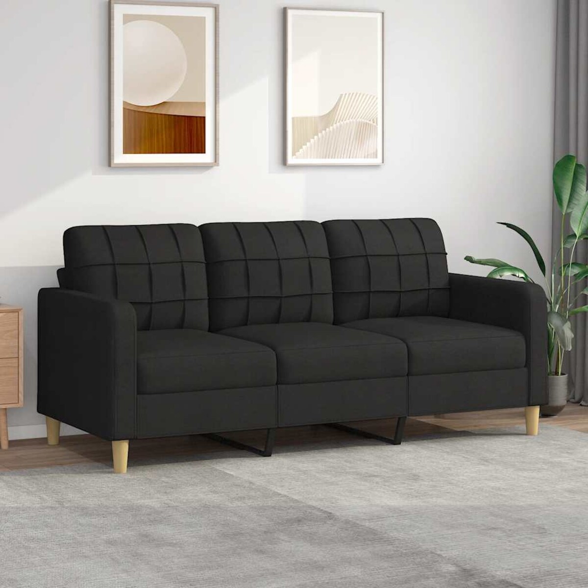 vidaXL Sofa 3-osobowa, czarna, 180 cm, tapicerowana tkaniną