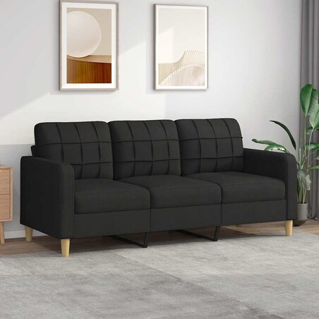 vidaXL Sofa 3-osobowa, czarna, 180 cm, tapicerowana tkaniną