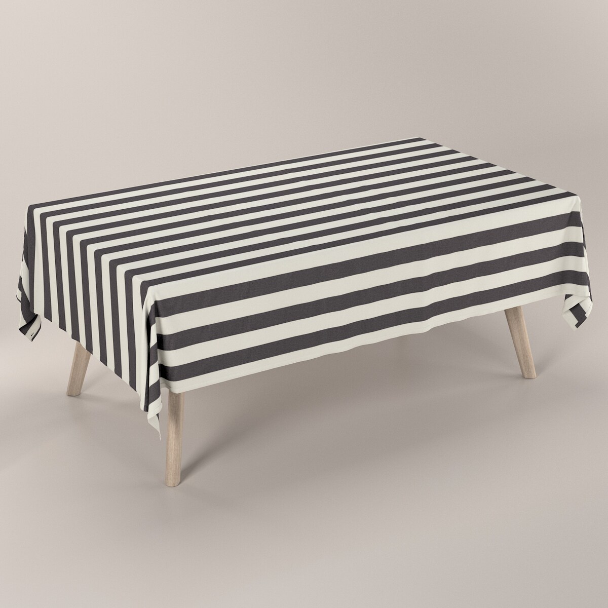 Obrus prostokątny 130 x 210 cm biało-grafitowe pionowe pasy (5,5cm)