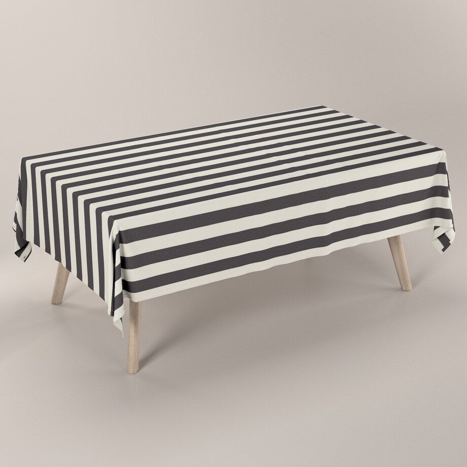 Obrus prostokątny 130 x 210 cm biało-grafitowe pionowe pasy (5,5cm)
