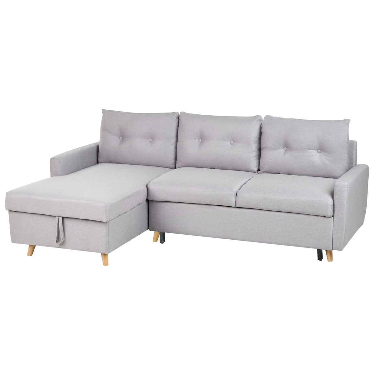 Narożnik rozkładany FLAKK Jasnoszary ze schowkiem dla 4 osób Prawostronny