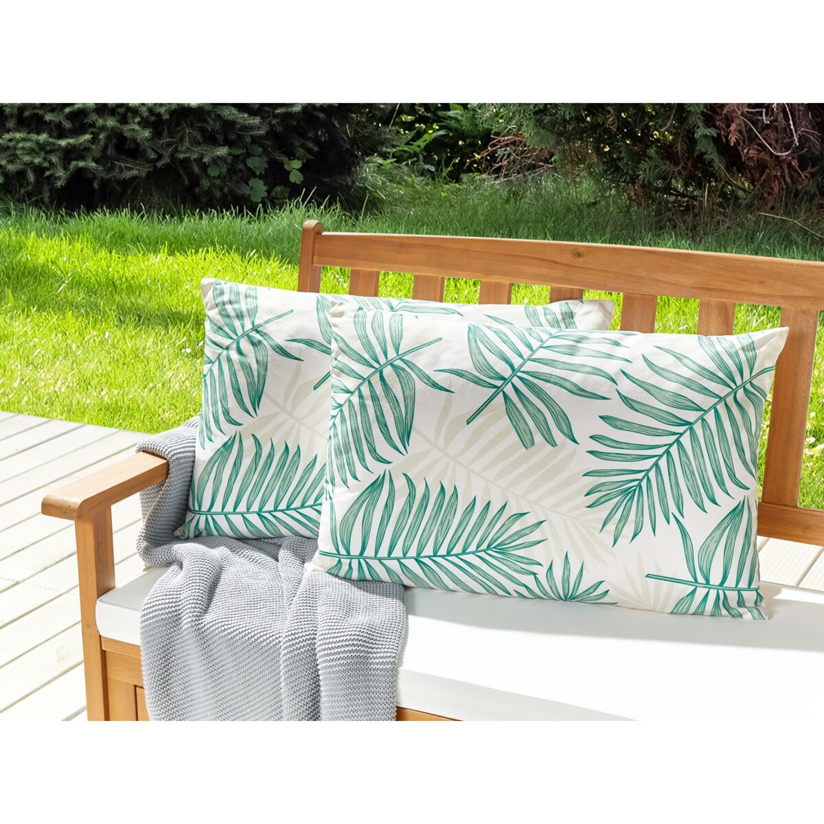 2 poduszki ogrodowe w liście 40 x 60 cm beżowy z zielonym POGGIO