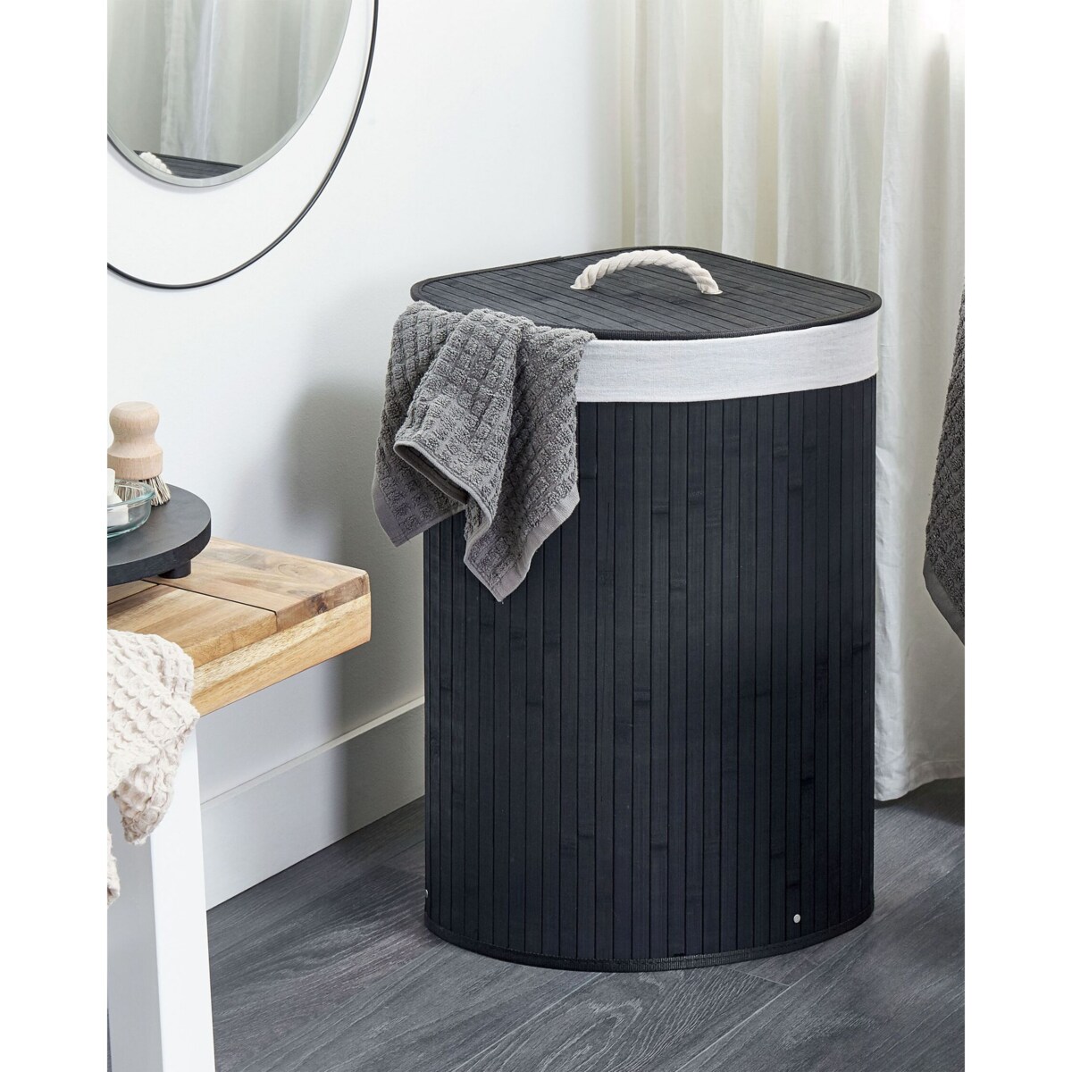 Kosz bambusowy z pokrywą czarny MATARA