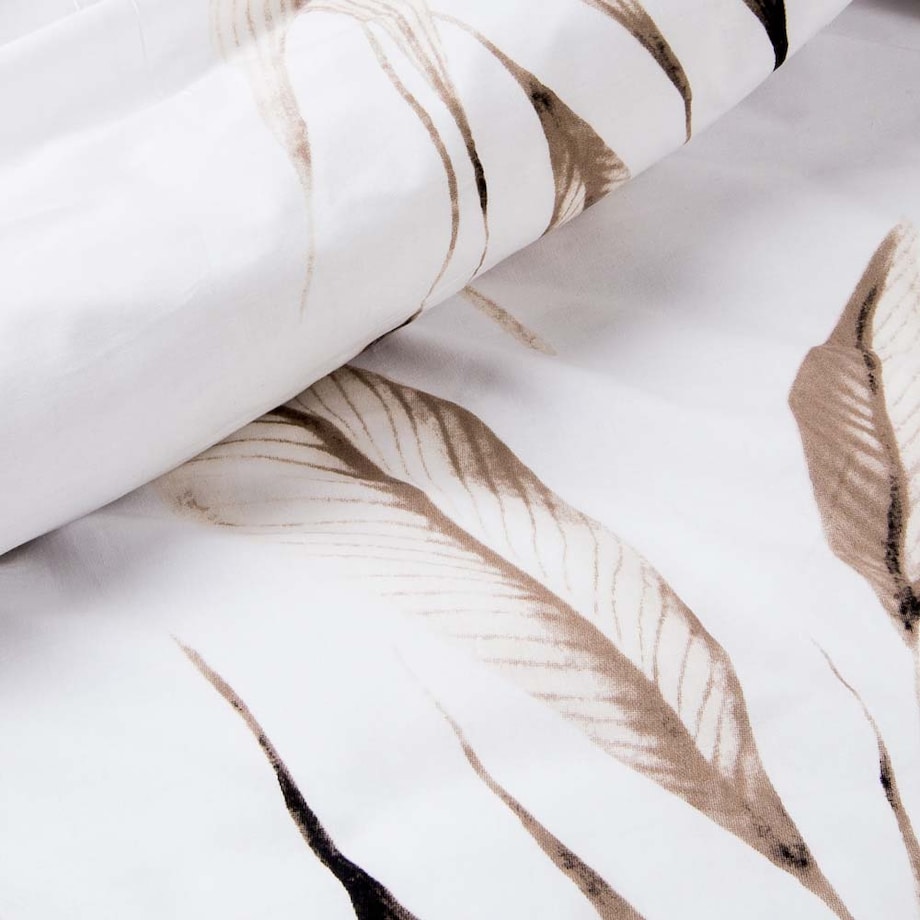 Pościel bawełniana 140x200 Livia biała w beżowe liście, Cottonlove