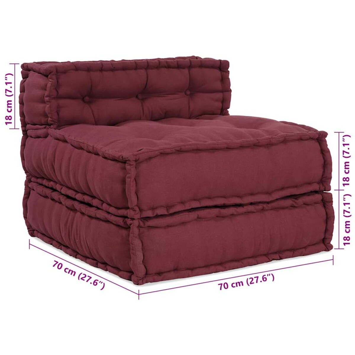 vidaXL Modułowa sofa, bordowy, 70x70x54, materiał