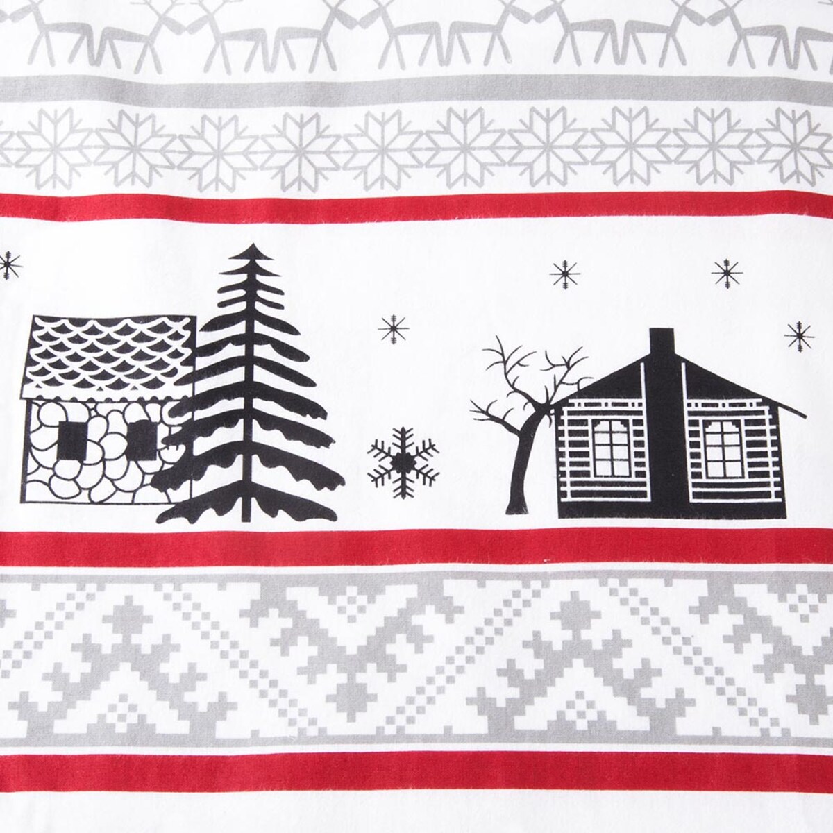 Pościel flanelowa 180x200 Selvia biała w choinki i chatki, Flanelove