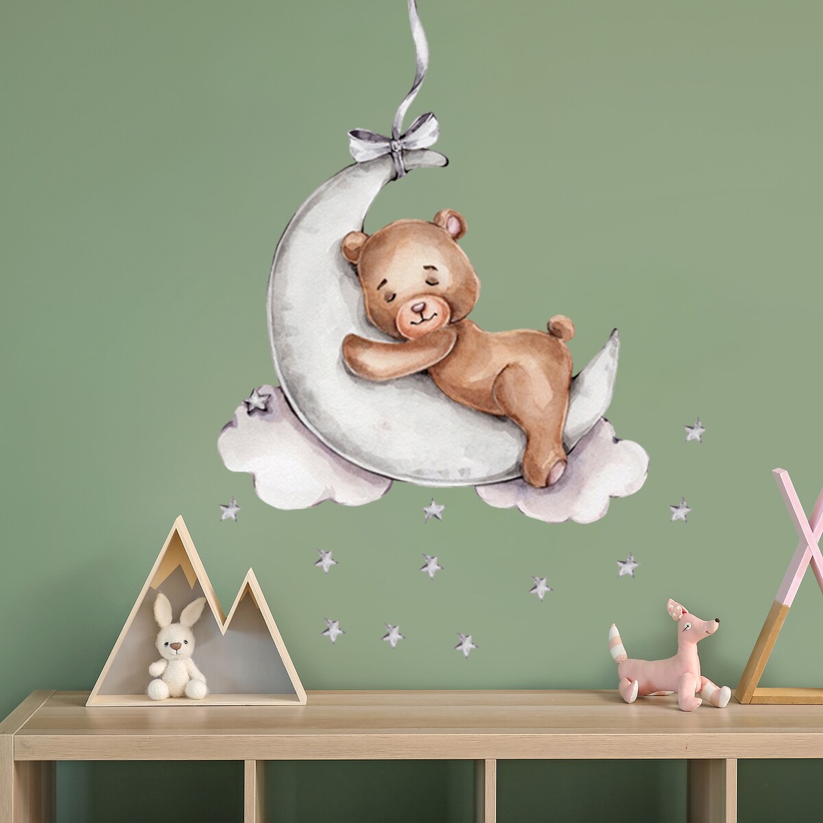 naklejki na ścianę do pokoju dziecka, sipo, śpiący miś na księżycu